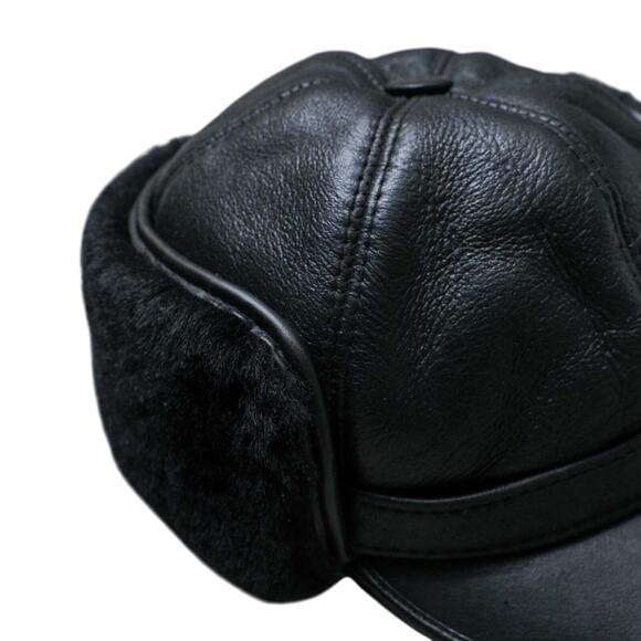 Zavelio Men's Shearling Sheepskin Elmer Fudd Captain Visor Hat - Picture 5 of 6